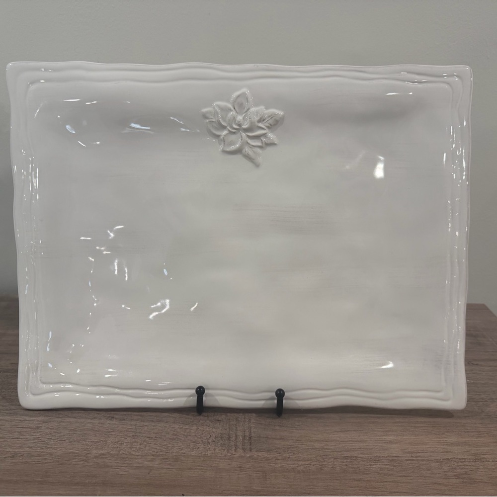 The Royal Standard Large White Ceramic Platter with Floral Design